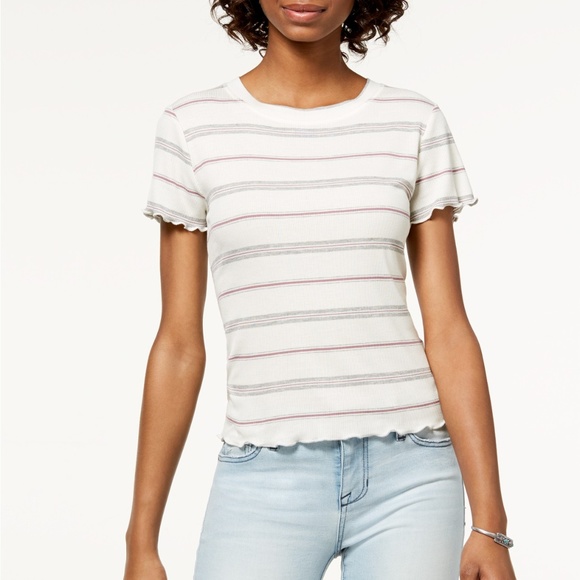 Hippie Rose Tops - Hippie Rose Top Junior Striped Lettuce Edge Blouse Hippie Rose Tops - Hippie Rose Top Junior Striped Lettuce Edge Blouse